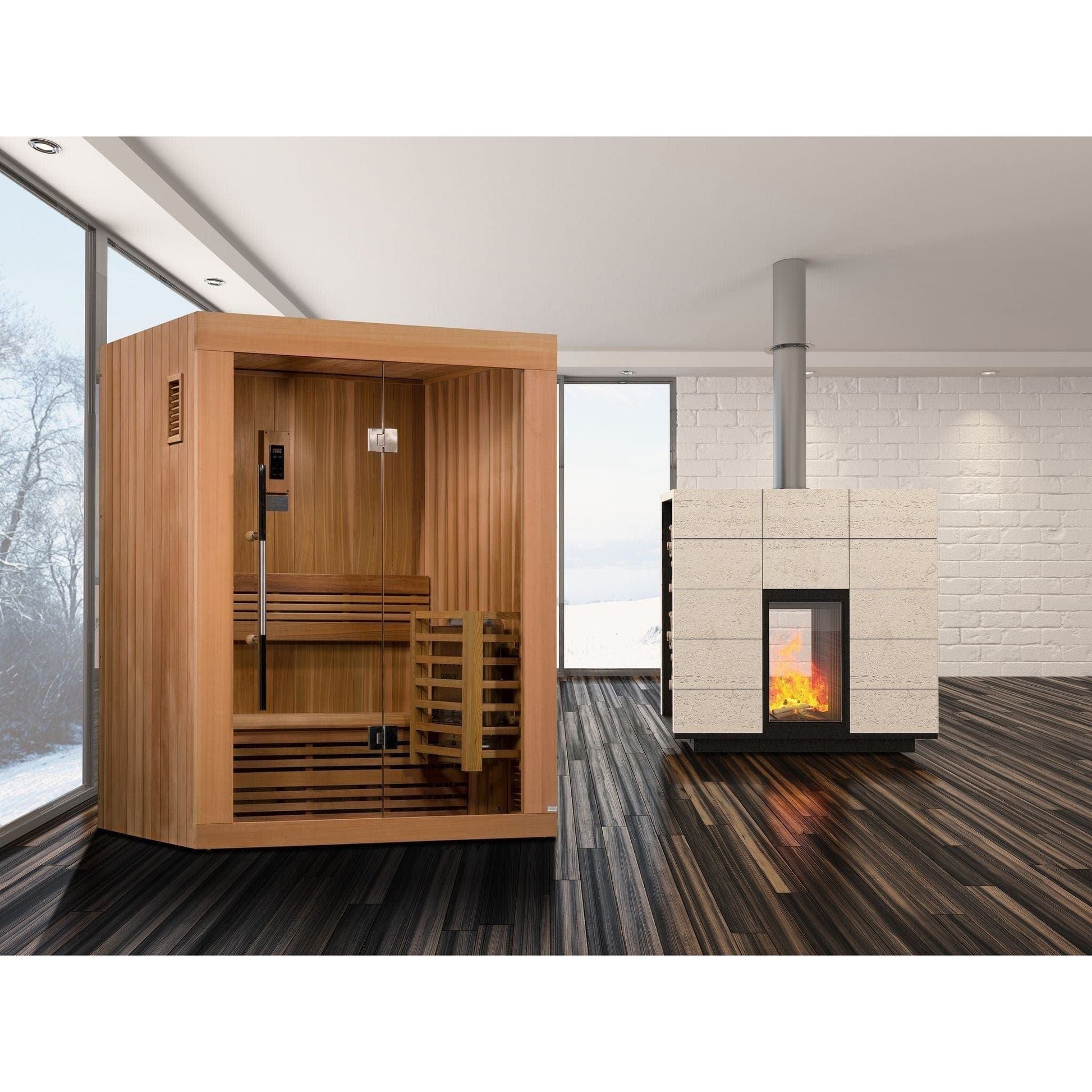 Dynamic Saunas Golden Designs Sundsvall Edition 2 Person Traditional Steam Sauna in Canadian Red Cedar | GDI-7289-01