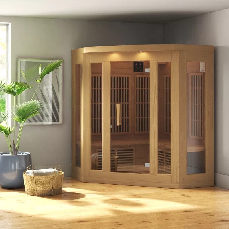 Golden Design Maxxus Infrared - 3 Person Corner Indoor Bluetooth Compatible Low EMF FAR Infrared Sauna in Canadian Hemlock MX-K356-01