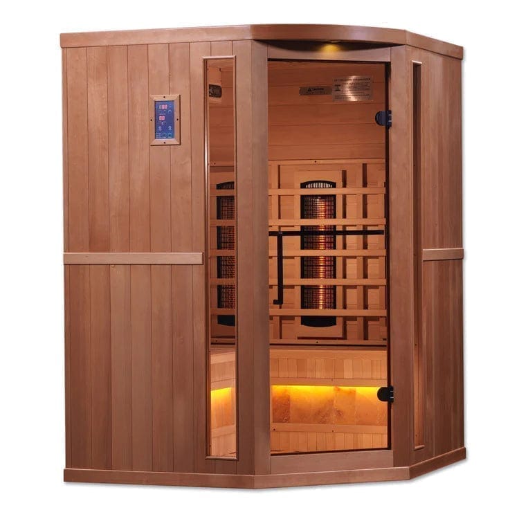 Golden Design Golden Designs 3-Person Corner Full Spectrum PureTech™ Near Zero EMF FAR Infrared Sauna with Himalayan Salt Bar in Canadian Hemlock | GDI-8035-02