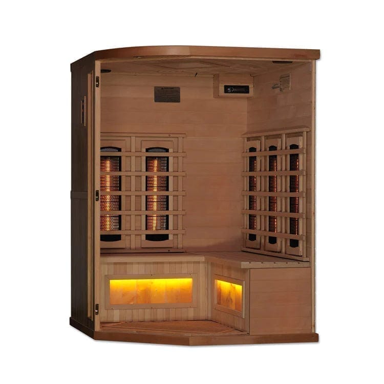 Golden Design Golden Designs 3-Person Corner Full Spectrum PureTech™ Near Zero EMF FAR Infrared Sauna with Himalayan Salt Bar in Canadian Hemlock | GDI-8035-02