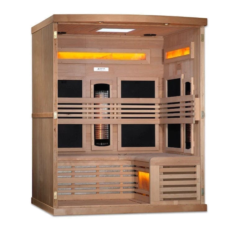 Golden Design Golden Designs 3-Person Full Spectrum PureTech™ Near Zero EMF FAR Infrared Sauna with Himalayan Salt Bar in Canadian Hemlock | GDI-8230-01