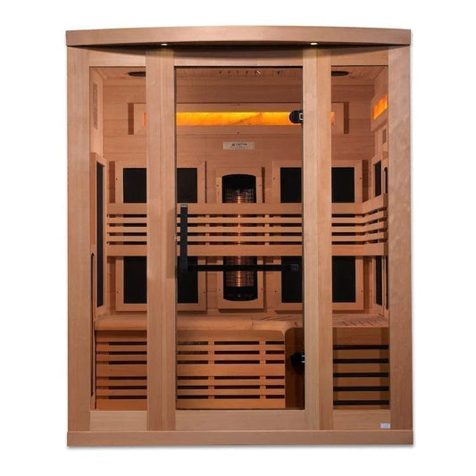 Golden Design Golden Designs 3-Person Full Spectrum PureTech™ Near Zero EMF FAR Infrared Sauna with Himalayan Salt Bar in Canadian Hemlock | GDI-8230-01