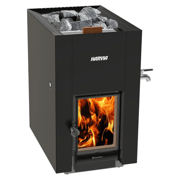 Harvia GreenFlame Series, 15.7kW, Wood Sauna Stove w/ Water Tank | WKLI22GESM WKLI22GESM